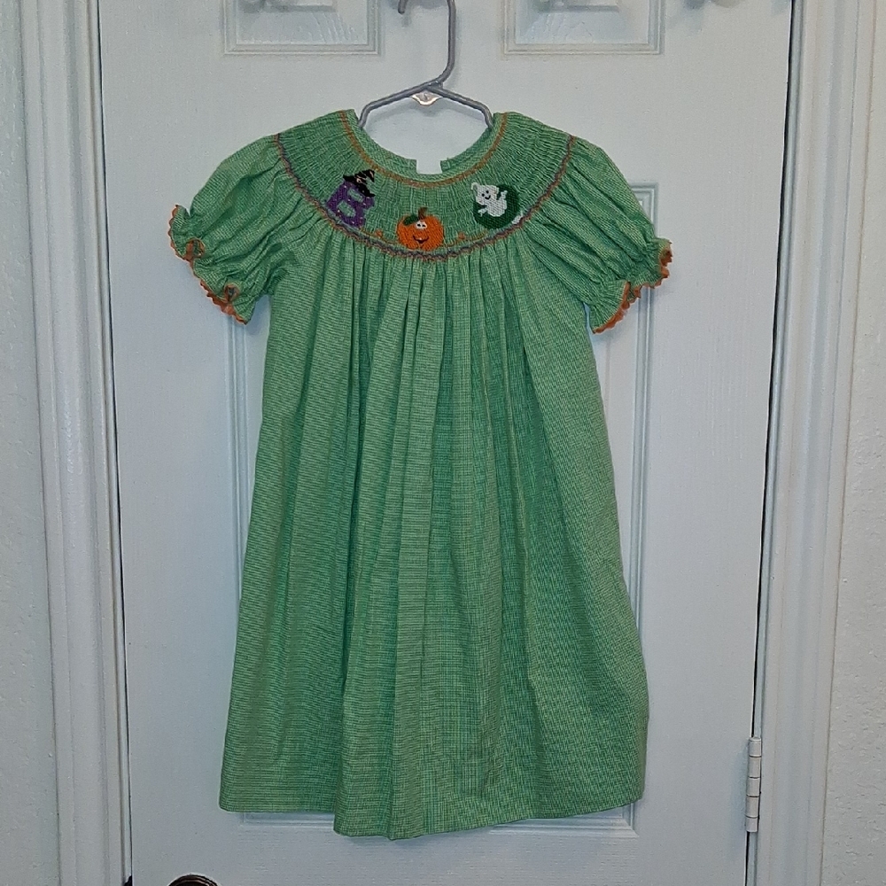 Velani Classic Green Smocked Halloween Dress 4T